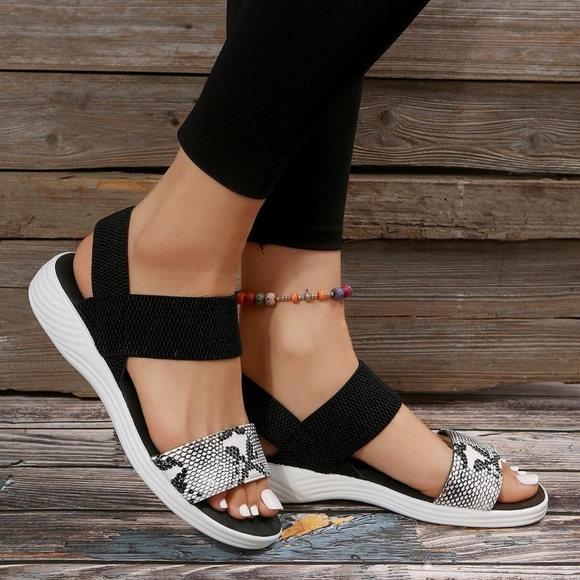 PU Leather Open Toe Low Heel Sandals - Picture 1 of 5